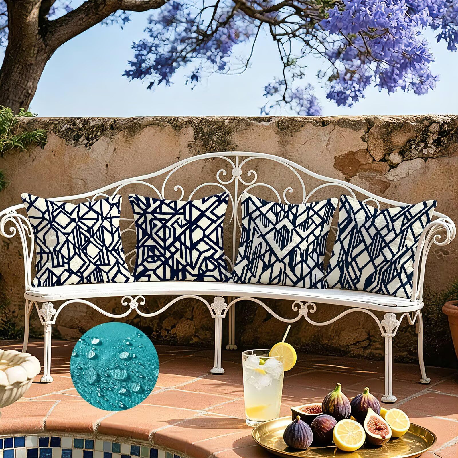 Blu Federe Cuscini Divano 40x40cm, Cuscini da Esterno Set de 4, Cod-252