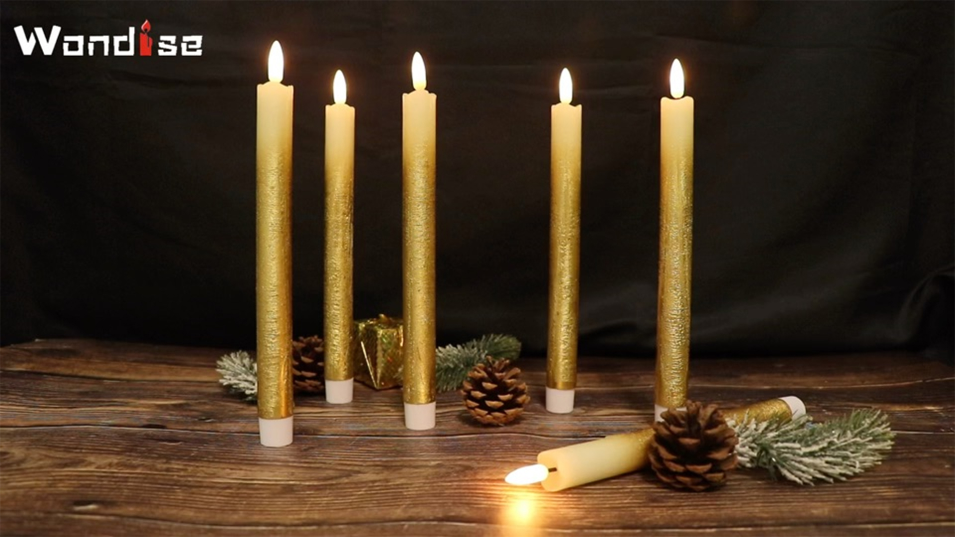 Image of Wondise Gold Flameless Taper Candles with Timer & Remote, 9 Inch Battery Operated LED Flickering Window Candle for Christmas Thanksgiving Decorations, Set of 6