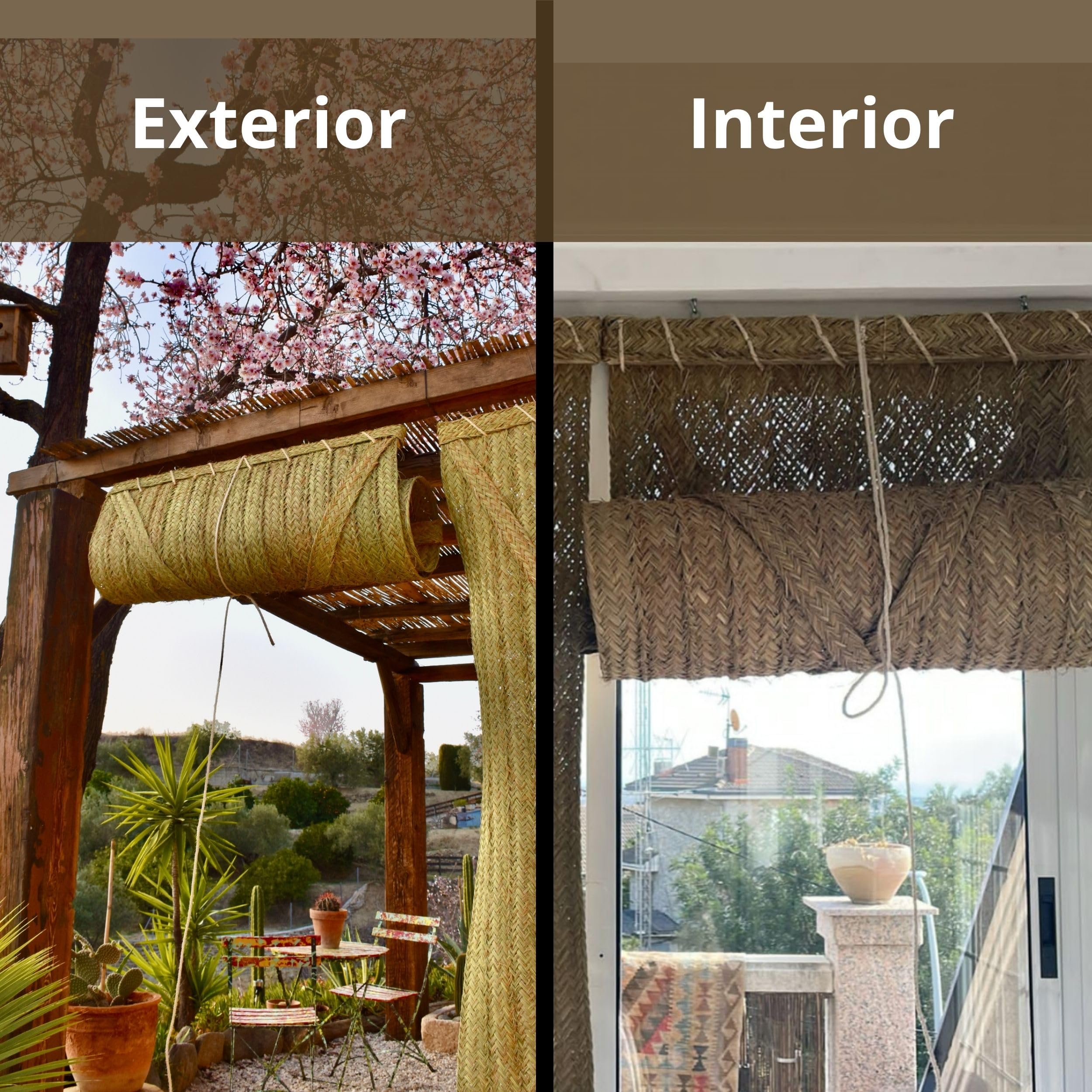 Persiana de Esparto Hecha a Mano en España (150x130 cm.) - Cortina de Esparto Esterón Andaluz, persiana de Fibras Naturales - Persiana de Yute.
