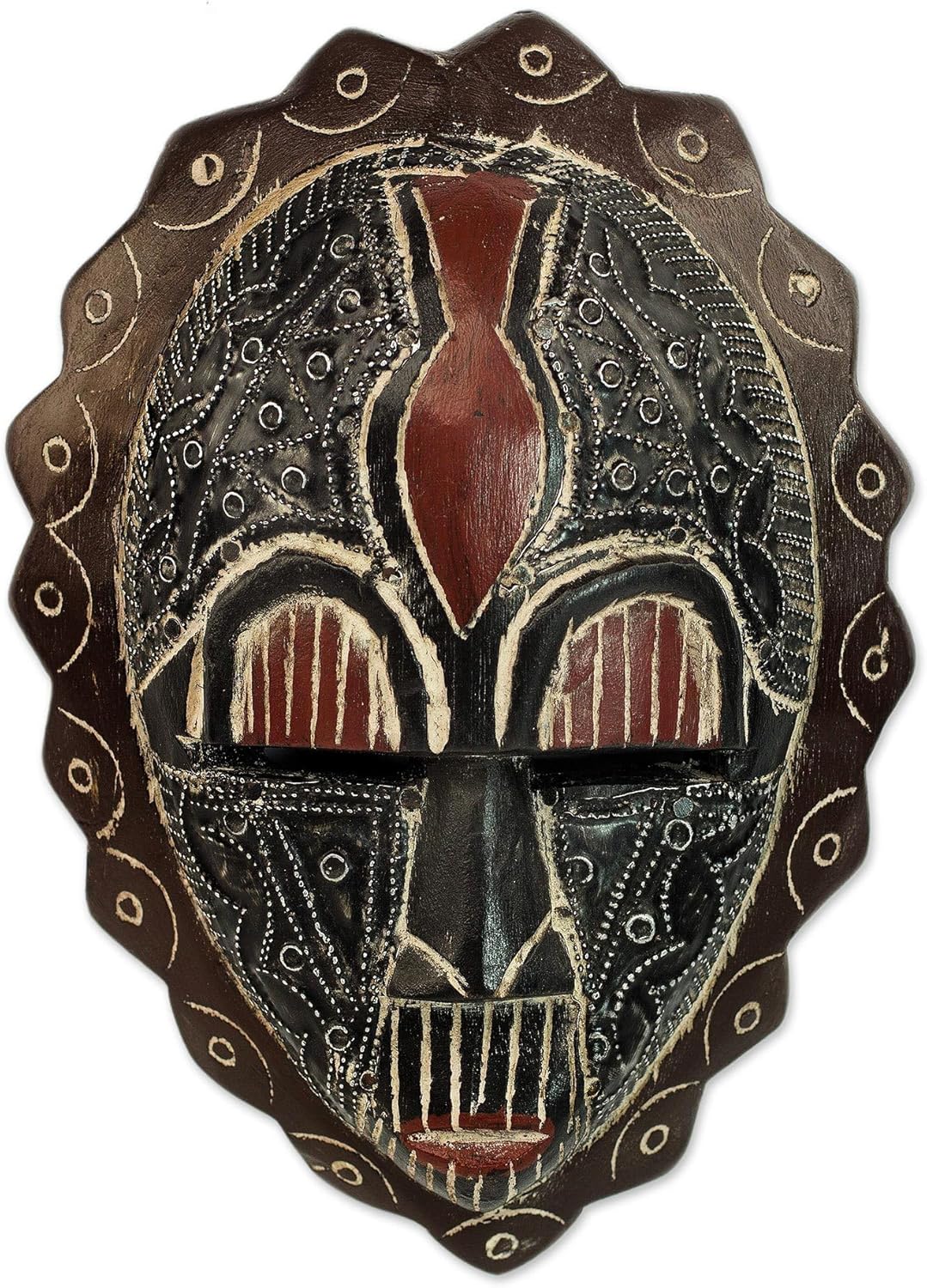 NOVICA Brown And Red Ghanaian Sese Wood Wall Mask, 'Happiness'