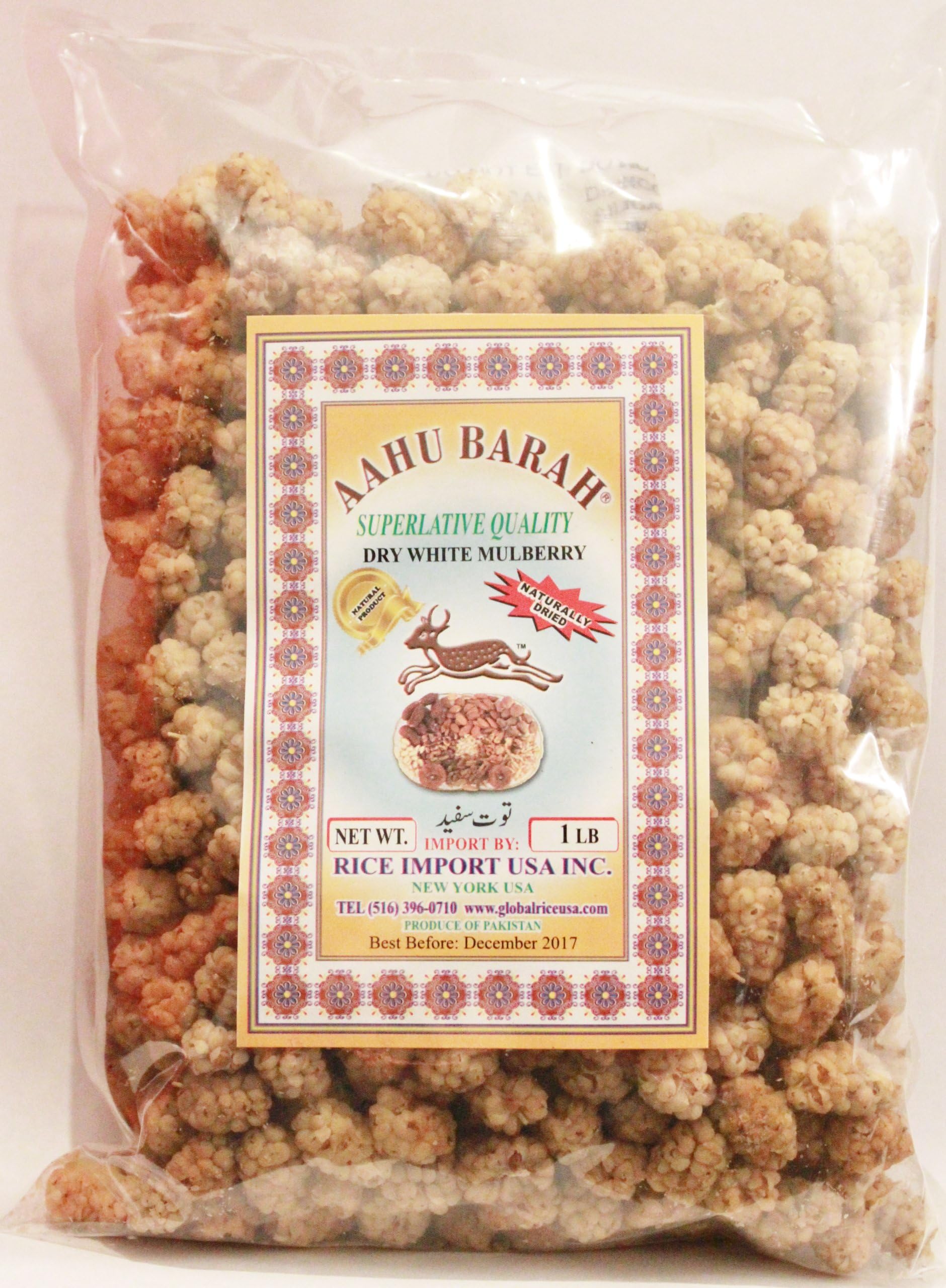 Aahu Barah Premium Dry White Mulberries Plump and Sweet Dried Fruits Pack of 1 Pound