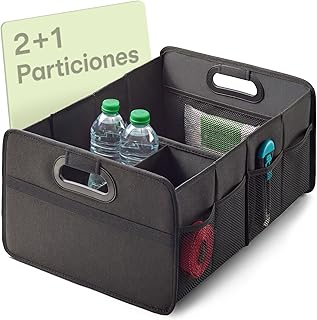Praknu Organizador de Maletero Plegable XL – 3 Compartimentos Flexibles con 5 Bolsillos – Base Antideslizante – Tamaño Ideal para Organización del Coche – Robusto y Resistente al Agua de Tela Oxford