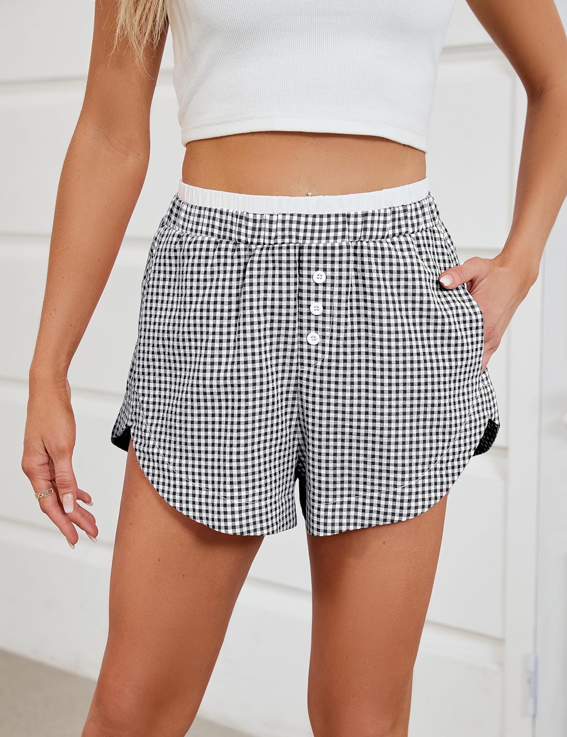 Blooming Jelly Women's Boxer Shorts Pajama Pj High Waisted Gingham Summer Lounge Sleep Bottoms Beach Outfits 2025 - Image 2