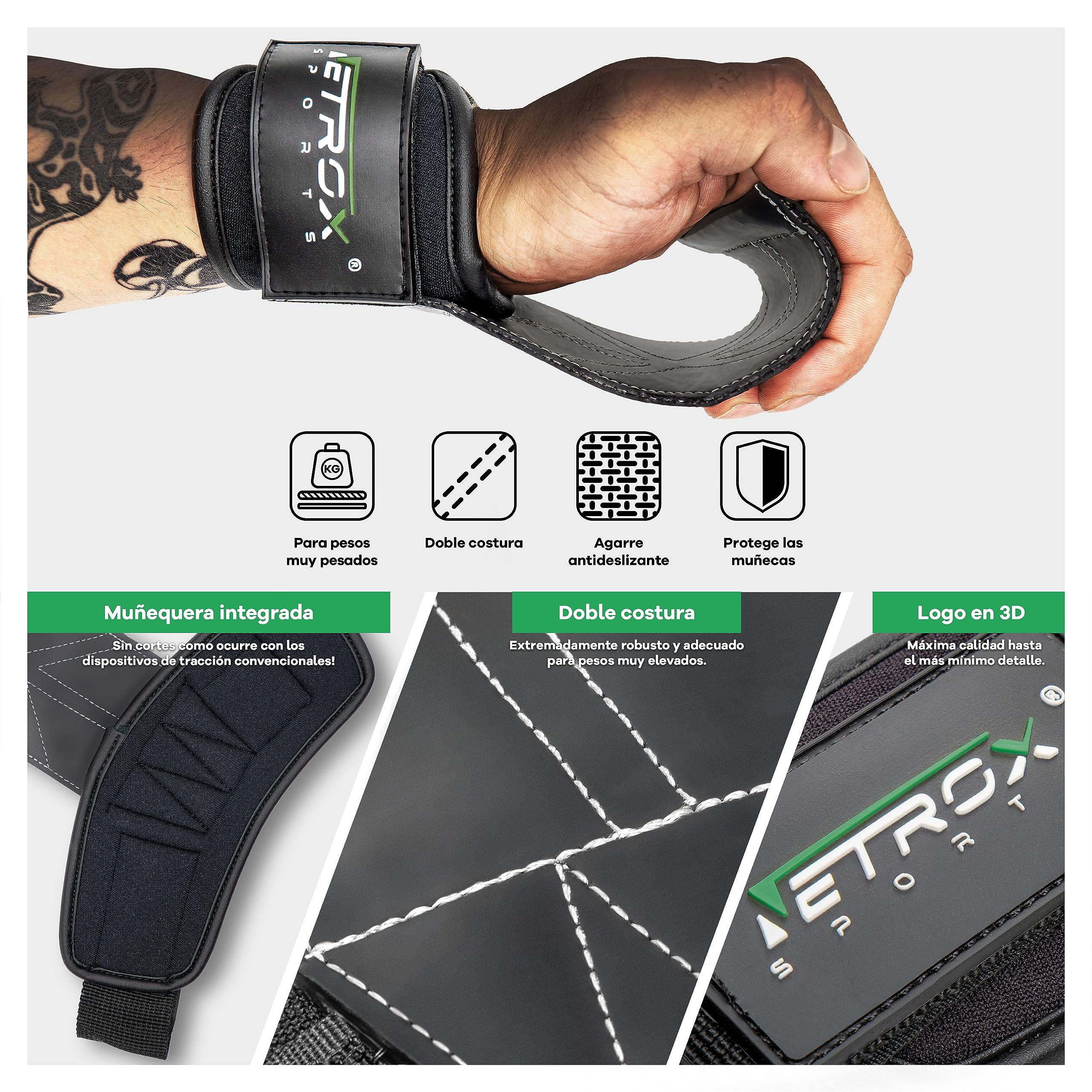 NetroxSports Hyper Grips - Lifting Straps Powerlifting - Levantamiento de Pesas - Correas - Agarres para Gym - Agarraderas Gimnasio - Peso Muerto (nego, M, Hyper Grips)