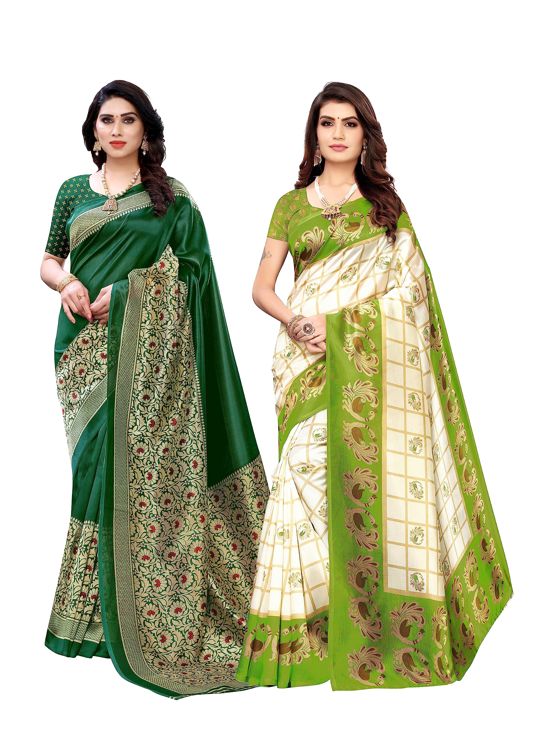 PISARA Women's Art Silk Printed Saree With Unstitched Blouse Piece(Combo Pack of 2)