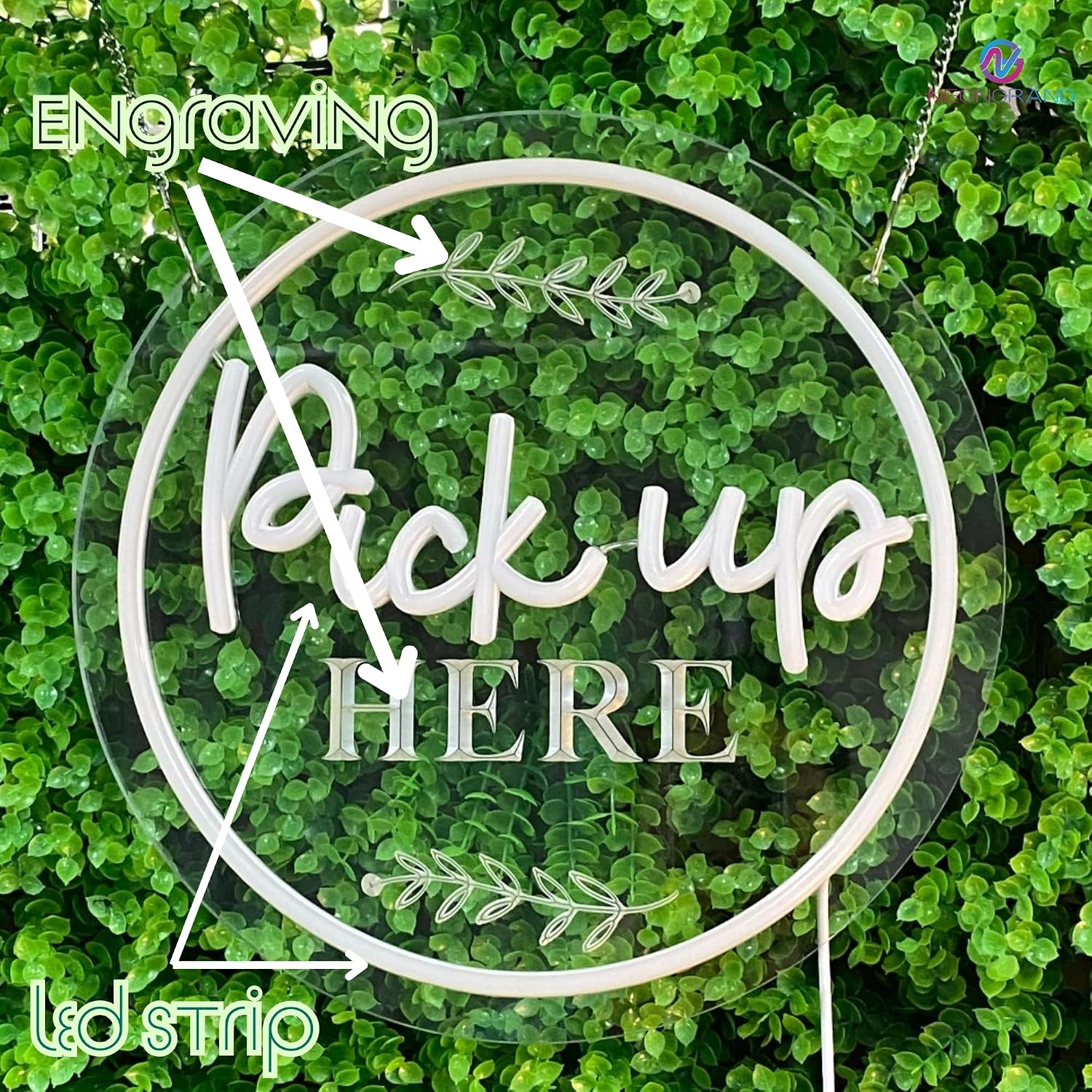 Pick up Here Sign Led light neon light order here pickup here signs for food truck shop signs restaurant sign (Warm White, 12x12'')