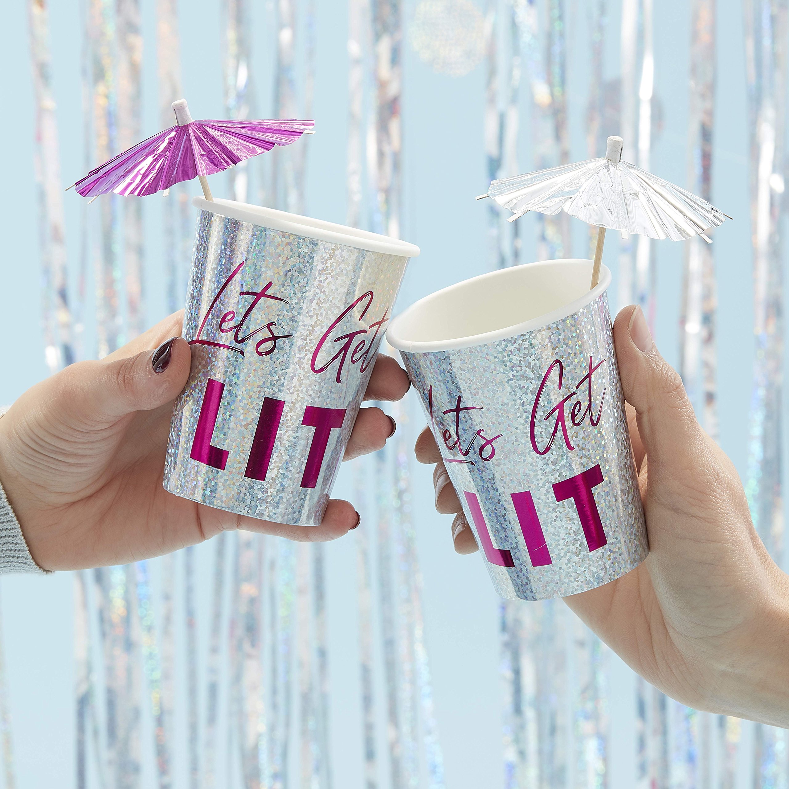 Ginger Ray Holographic Lets Get Lit Paper Party Cups Tableware - 8 Pack - Jolly Vibes