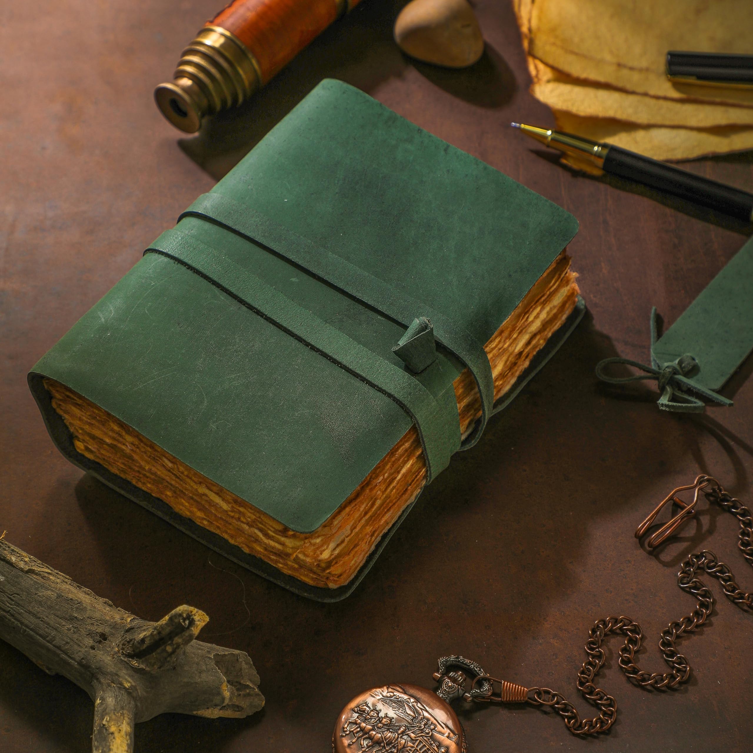 Fausta Handmade Vintage Leather Journal - 7"x5" Diary for Men & Women, Hunter Green, 7x5 inches - Image 2