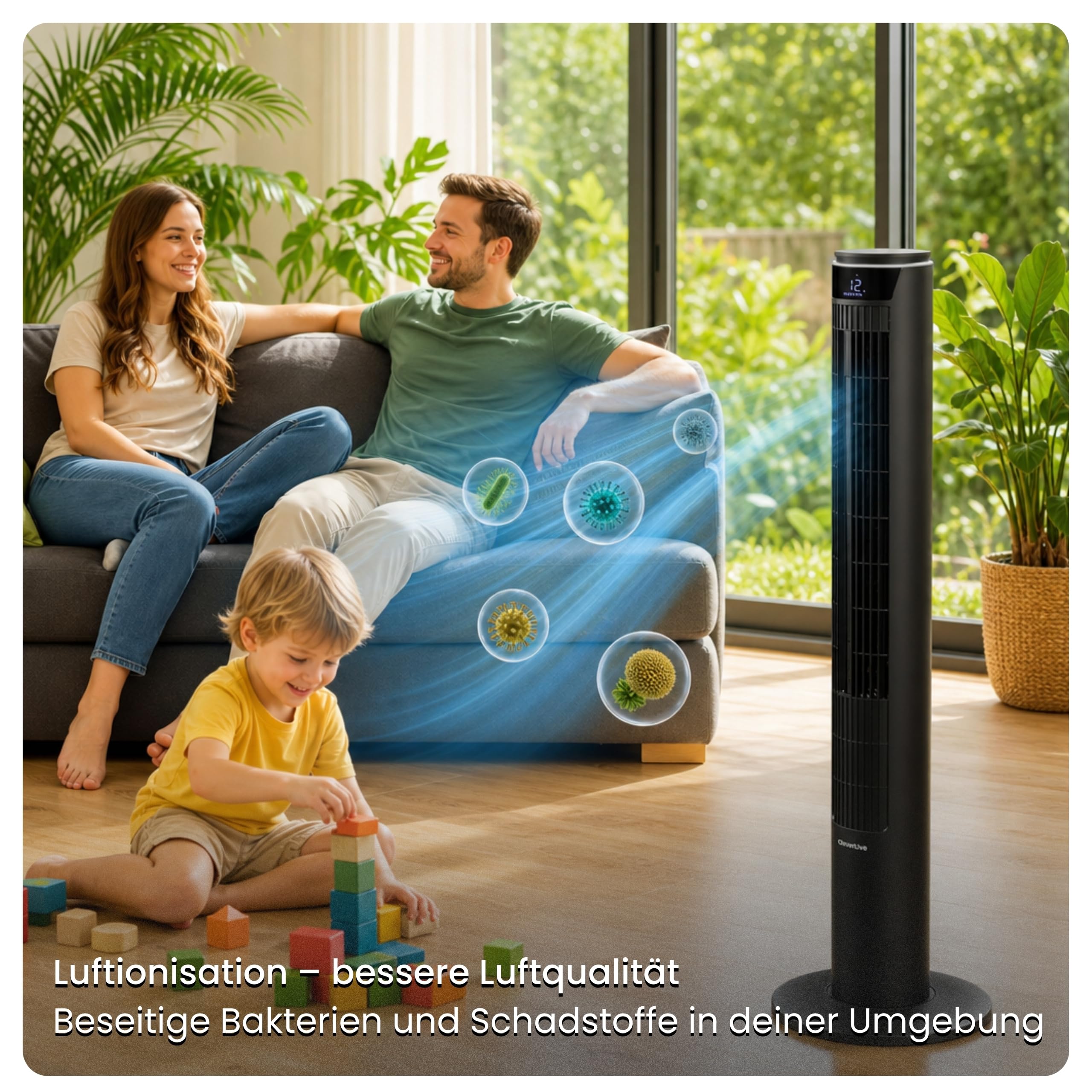Turmventilator 107cm WiFi App, Luftkühler, Ventilator mit Sprühnebel, DC-Motor, 7,5 m/s Wind,Ionisator, Nachtlicht, Oszillation, Standventilator sehr leise, Tower Fan