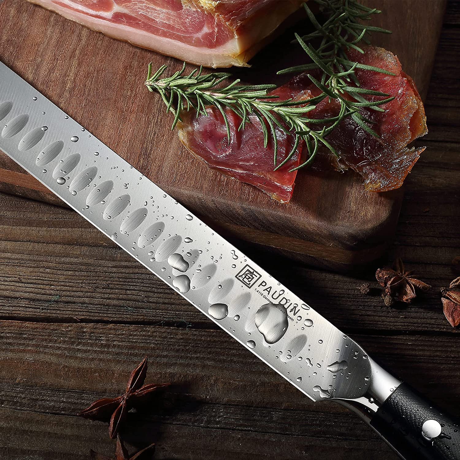 PAUDIN Cuchillo para Jamón 30cm, Cuchillo de Corte, Hoja Profesional de Cocina de Acero Inoxidable Alemán, Cuchillos de Chef Adecuados para Asados Ahumados, Pavo, Salmón, Pan