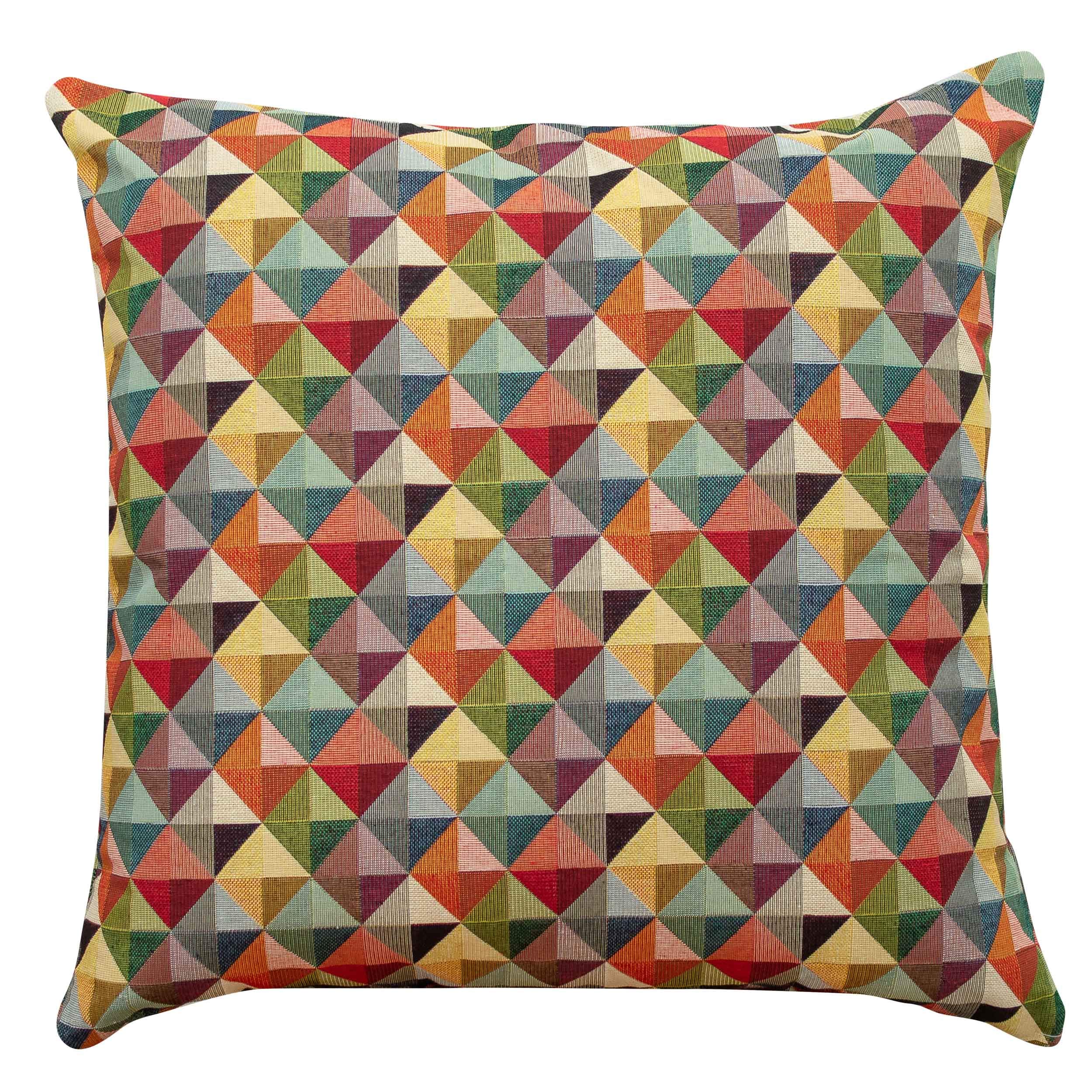 Linen Loft Extra Large Geometric Tapestry Double Sided Cushion Cover. 23"x23" Floor Pillow Case. Multicoloured Red Blue Green Yellow Triangular Harlequin Pattern.