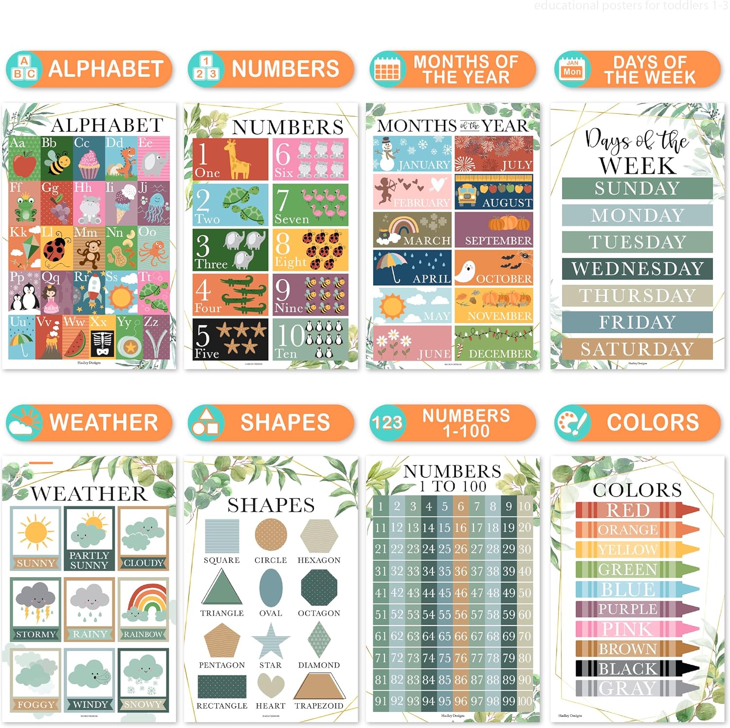 16 Laminated Toddler Learning Posters 1-3 for Preschool Classroom Decor image 3