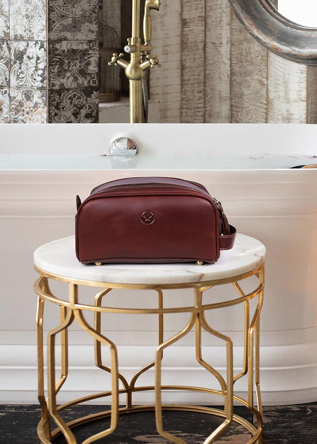 10" Leather Toiletry Travel Pouch With Waterproof Lining | King-Size Handcrafted Vintage Dopp - Kit ~ Gift for Father's Day By Aaron Leather Goods : Beauty & Personal Care