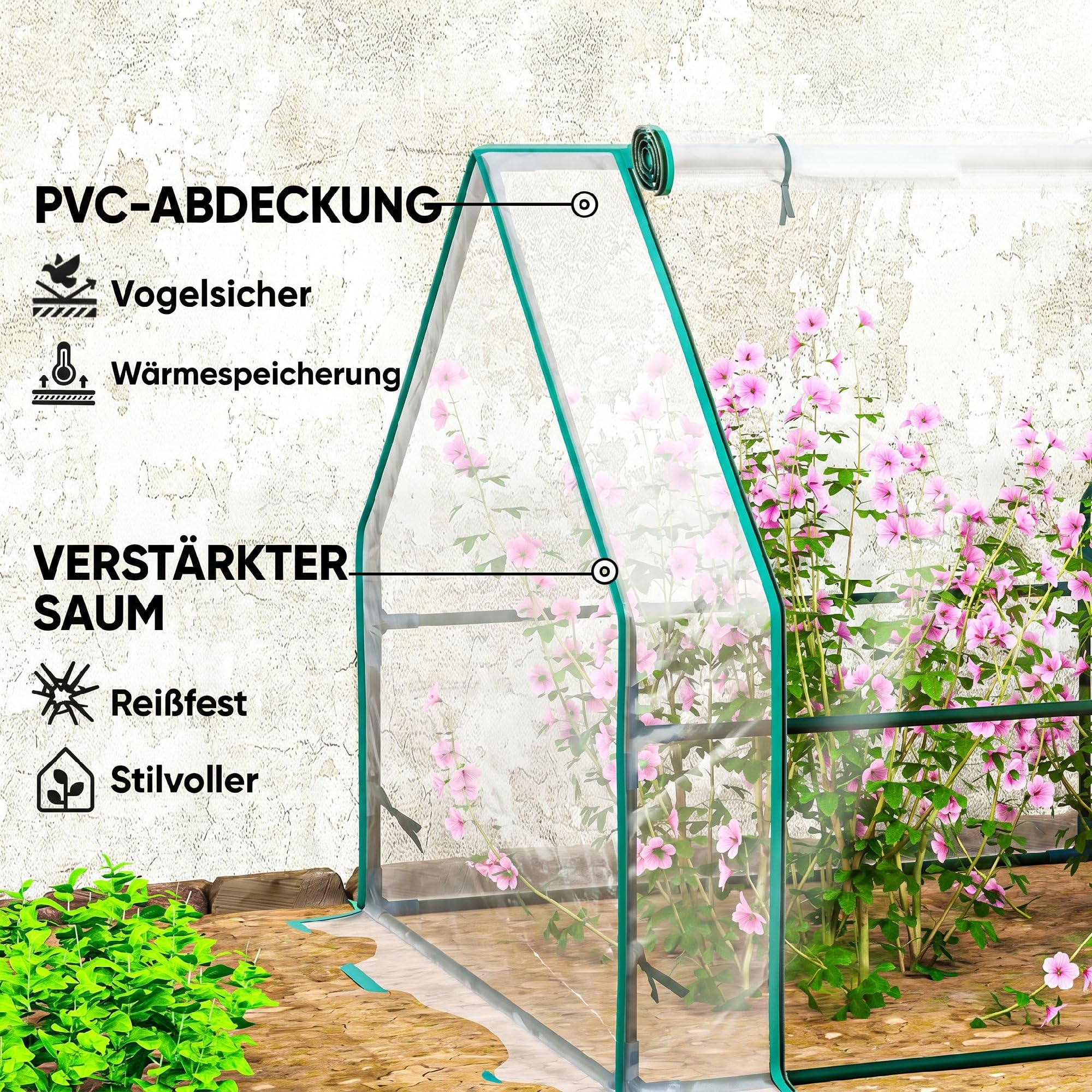 Outsunny Szklarnia z oknem na suwak 360x90x90 cm przezroczysta | Szklarnia foliowa zimoodporna ze stali, na balkon, ogród, do uprawy pomidorów, warzyw, kwiatów