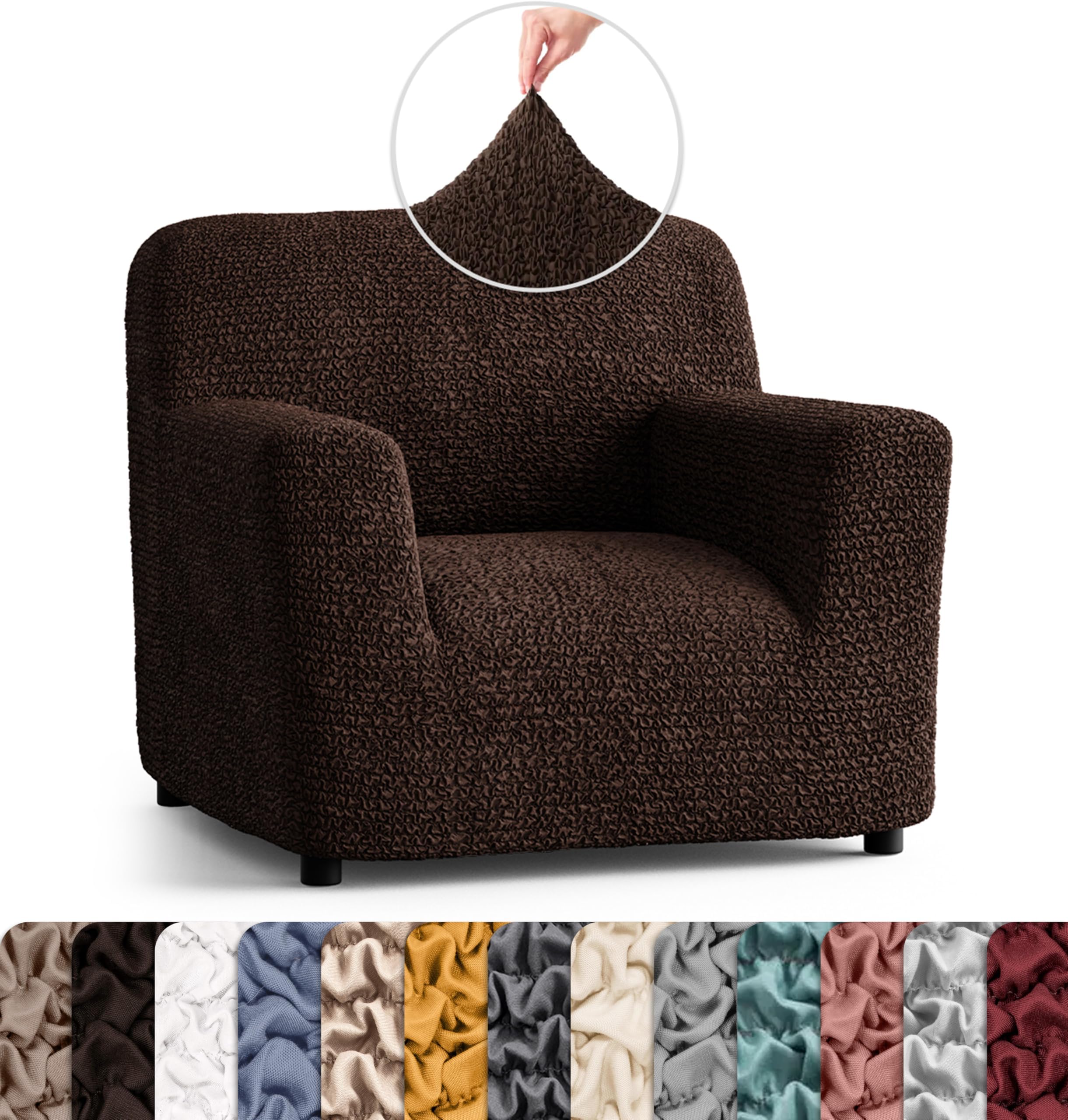 PAULATO BY GA.I.CO. Chair Cover - Armchair Cover - Armchair Slipcover - Soft Polyester Fabric Slipcover - 1-Piece Form Fit Stretch Furniture Protector - Microfibra Collection - Dark Brown (Chair)