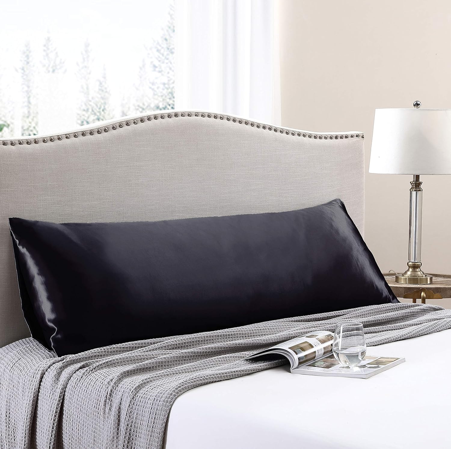 Love's cabin Body Pillow Cover, 20x54 inches Black Soft Satin Body Pillow case with