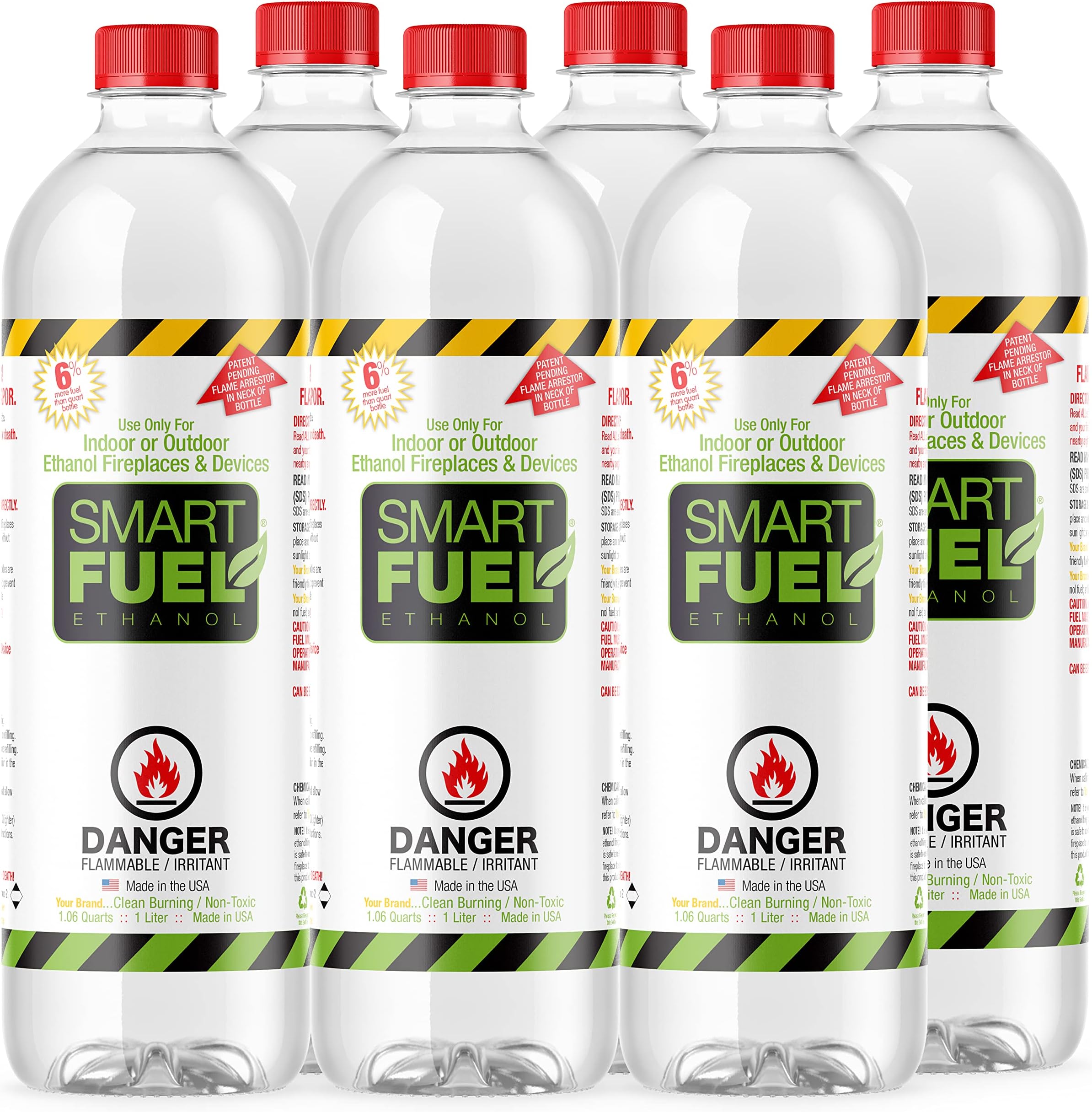 SMART FUEL 6 Liter Pack- Indoor/Outdoor Fireplace Fuel- Ultra Pure Safety Pour Technology- Toxic Free, Planet Friendly, Ethanol for Indoor and Outdoor Burning