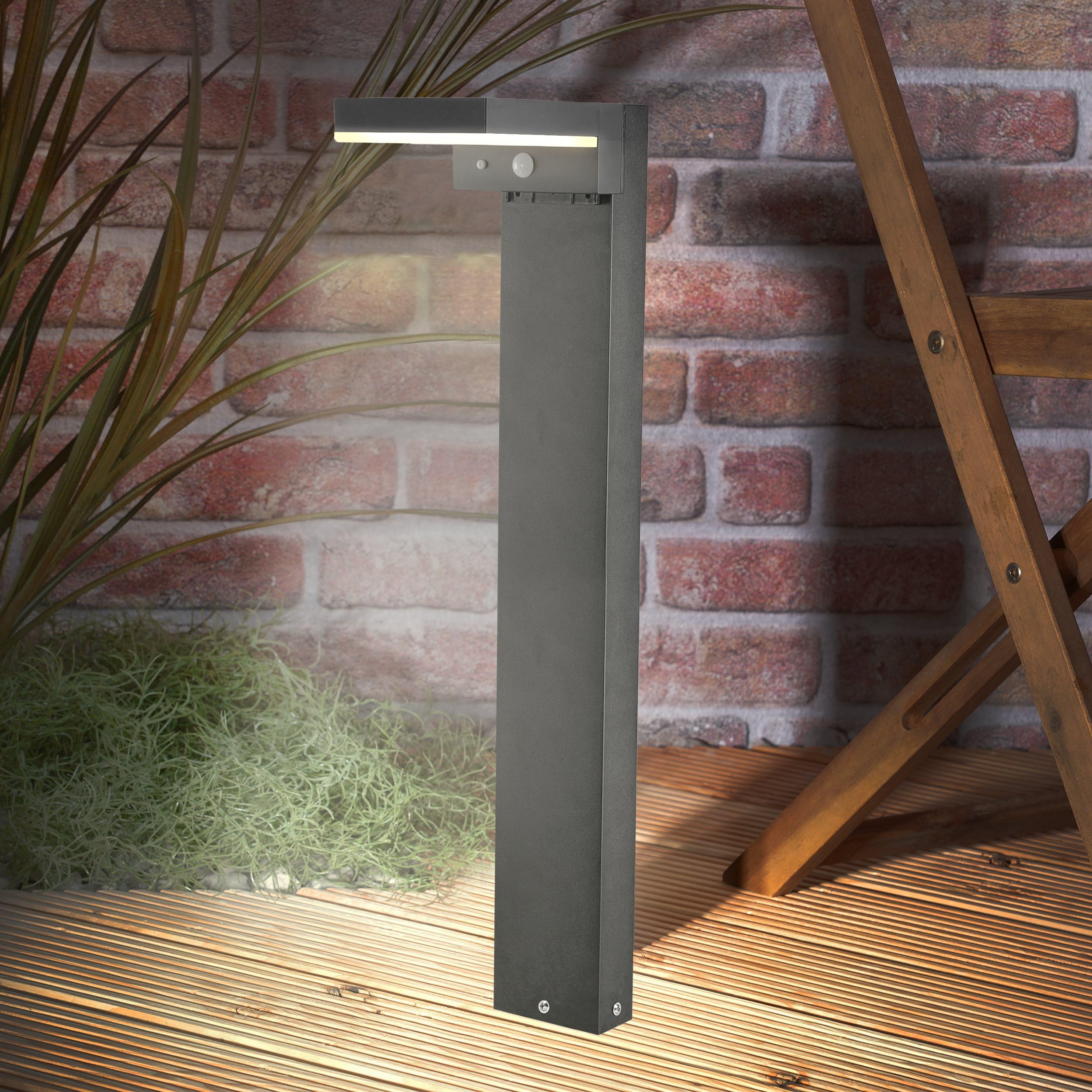esotec Solar Wegeleuchte mit Bewegungsmelder Stella, H=80cm, Aluminium Außenleuchte, warmweiß 3000K, wechselbarer LiFePO4 Akku 102936