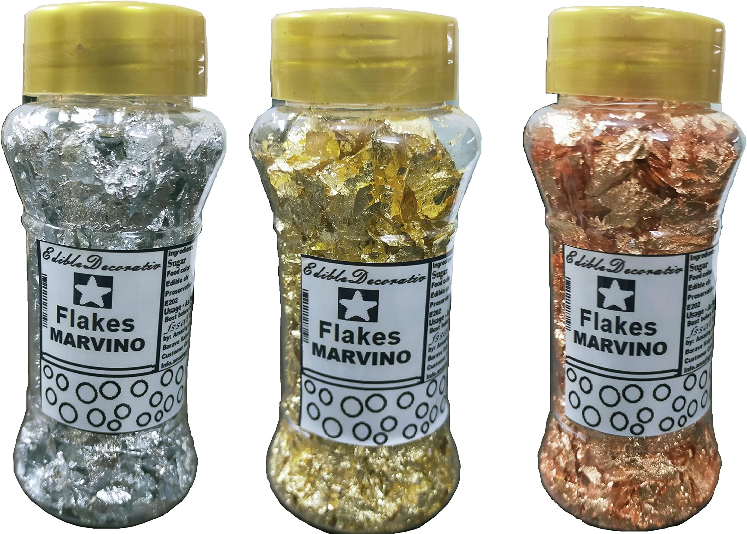 Edible Pure Silver, Gold, & Rose Gold FlakesFor Decoratin Cakes, Pastries (Pack of 3)