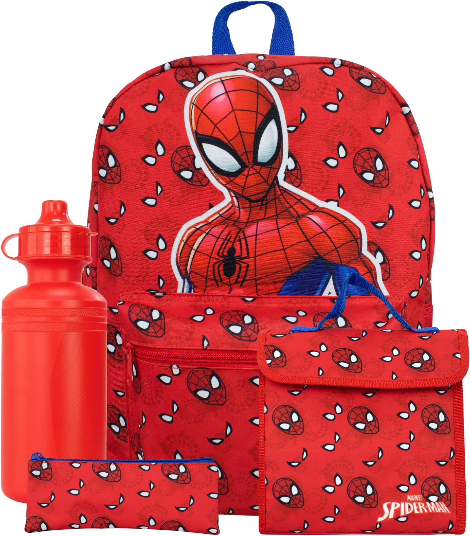 Kids Spiderman Backpack | 4 Piece Spiderman School Bag Set I Spider-Man Lunch Box And Bottle With Pencil Case | Red