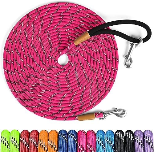 Miniatura 8 de Lynxking Correa larga para perros reflectante de 15 pies, 30 pies, 50 pies, correa de control para perros con cuerda de comprobación, mango Negro