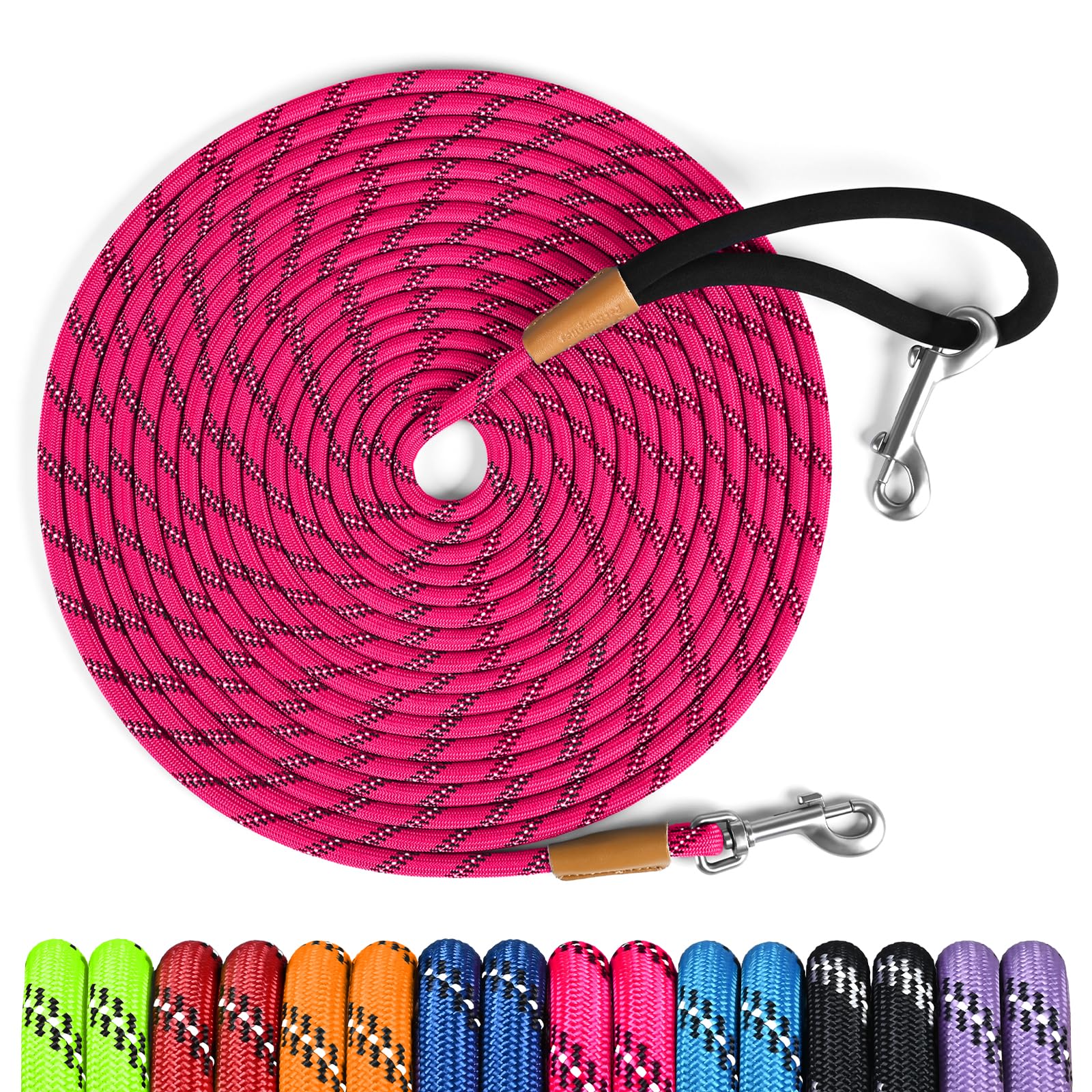 lynxking Long Dog Leash Reflective 15FT 30FT 50FT Check Cord Dog Training Leash Padded Handle Heavy Duty Puppy Rope for Small Medium Large Dog
