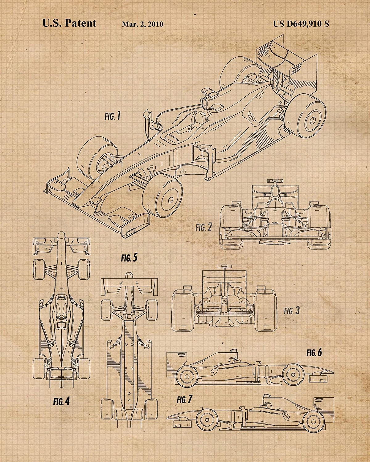 Classic F1 Circuits Racing Cars Patent Prints, 6 (8x10) Unframed Photos, Wall Art Decor for Home Enzo Ferrari Work Office Engine Tech Gear Garage Shop School Student Teacher Team Coach