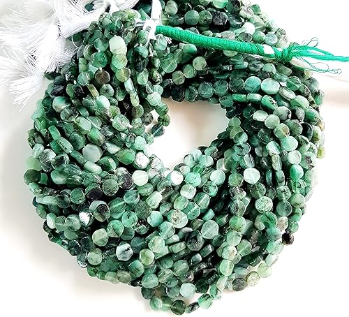Miniatura 5 de Cuentas de esmeralda de piedras preciosas naturales, cuentas sueltas de esmeralda genuina para hacer joyas, cuentas perforadas en forma de moneda,