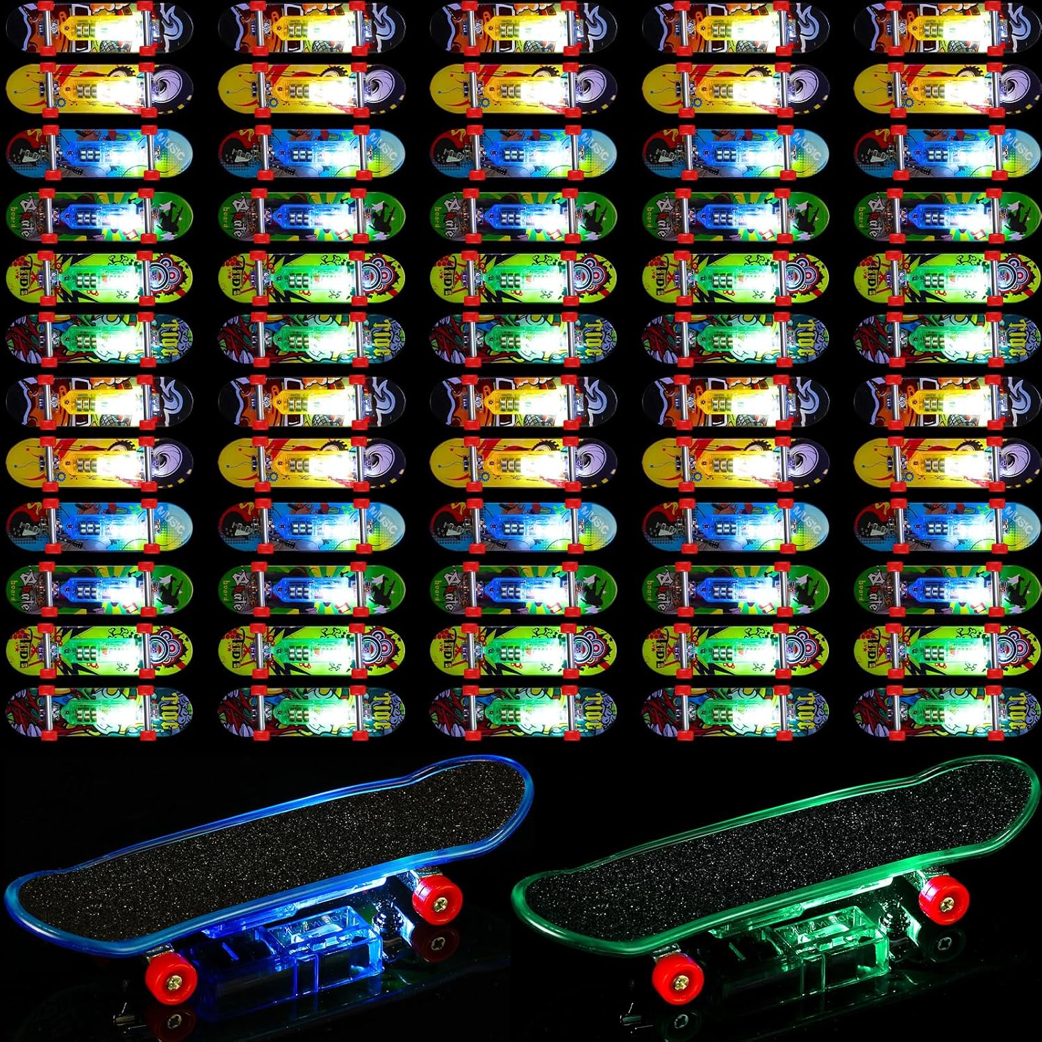 Sotiff 33 Pcs Light up Mini Finger Skateboard Toys Set, LED