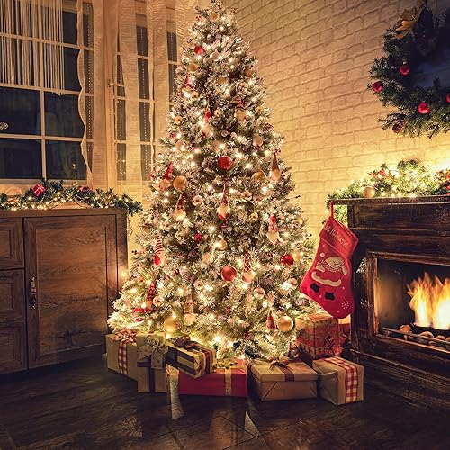 Miniatura 2 de Árbol de Navidad artificial preiluminado de 6 pies con 275 luces LED, 56 conos de pino y bayas, para decoración navideña del hogar y la oficina