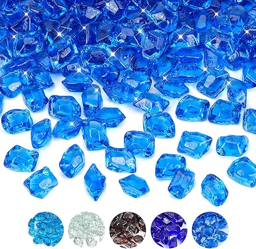 Skyflame Vidrio de fuego poligonal de 10 libras para jardinería de chimeneas de hoguera, 12 pulgada, azul pacífico