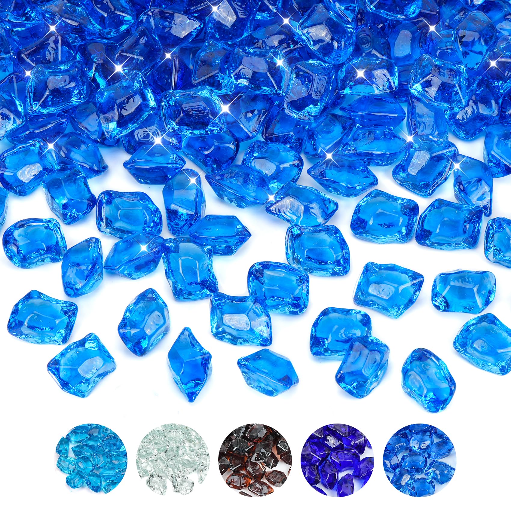 Skyflame 10-Pound Polygon Fire Glass for Fire Pit Fireplace Landscaping, 1/2-Inch Pacific Blue