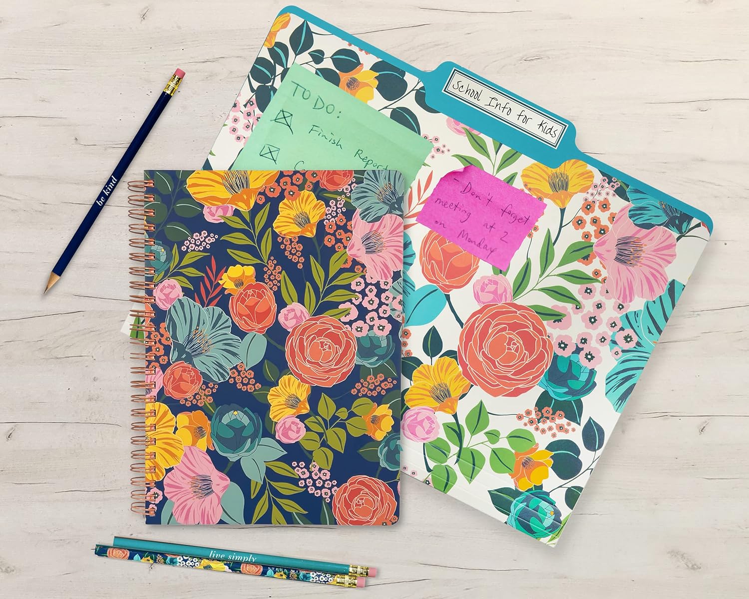 Steel Mill & Co Cute Floral Mini Spiral Notebook, 8.25" x 6.25" Journal with Durable Hardcover and 160 Lined Pages, Garden Blooms (Navy) : Office Products