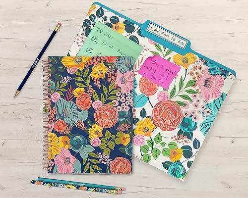 Miniatura 6 de Steel Mill & Co Cute Floral Mini Spiral Notebook, 8.25" x 6.25" Journal with Durable Hardcover and 160 Lined Pages, Garden Blooms (Navy)