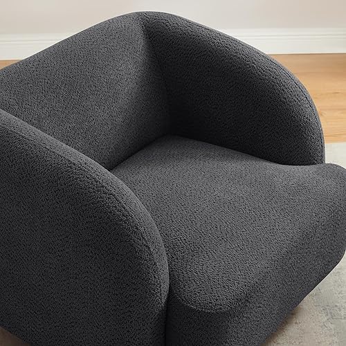 Miniatura 6 de VANOMi Silla de sala de estar de gran tamaño, sillas de barril modernas y cómodas, sillón individual con patas de madera, sillón tapizado para