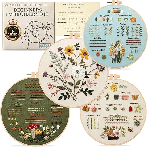 ZenHues Embroidery Kit for Beginners with 5 Pre-Printed Patterns and Video Tutor