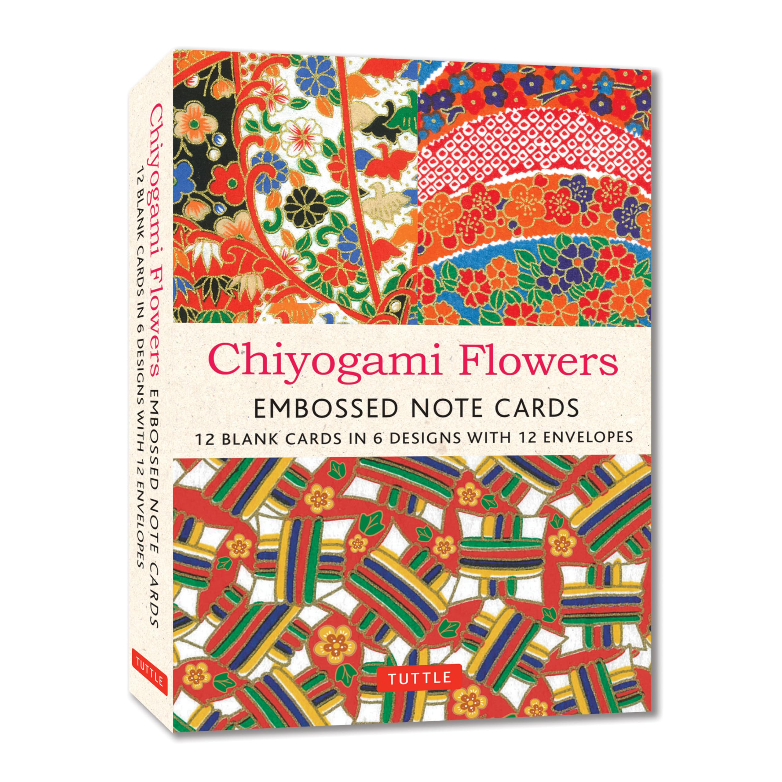 Chiyogami Flowers Embossed Note Cards - 12 Cards: 12 Blank Cards in 6 Lovely Designs (2 each) with 12 Patterned Envelopes in a Keepsake Box