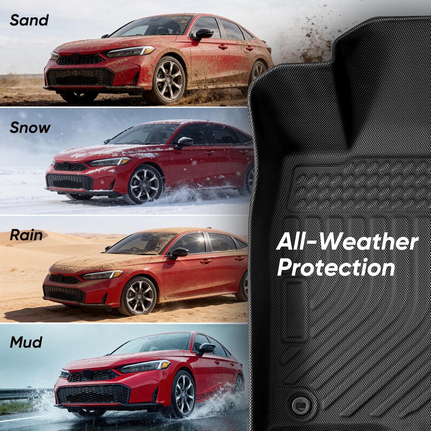 Floor Mats & Cargo Liner for Honda Civic Hatchback 2022 2023 2024 2025 2026, 9 Pcs TPE Car Mat for 2022-2026 Honda Civic All Weather Floor Mats Trunk Cargo Mat & Door Sill Protector