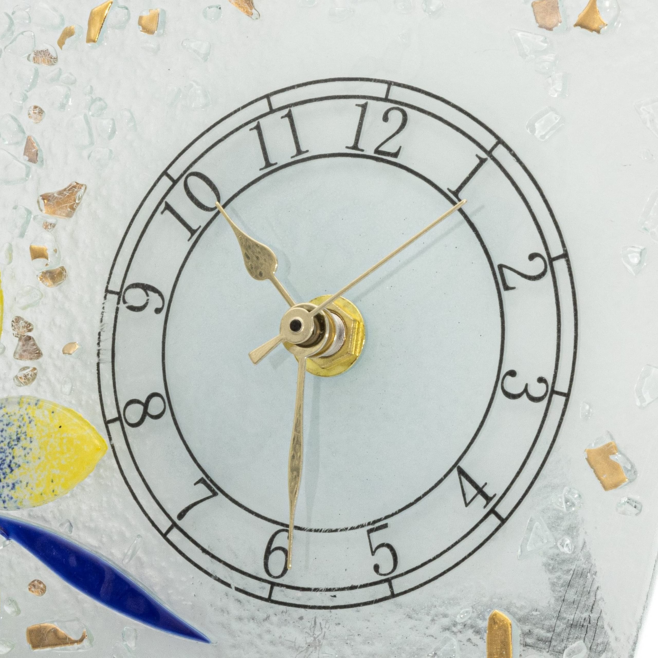Sospiri Venezia Reloj de Mesa de Vidrio de Murano con Mecanismo Silencioso, Decorado con Diseño Floral Dorado, Hecho a Mano, Idea de Regalo, (18x15 cm)