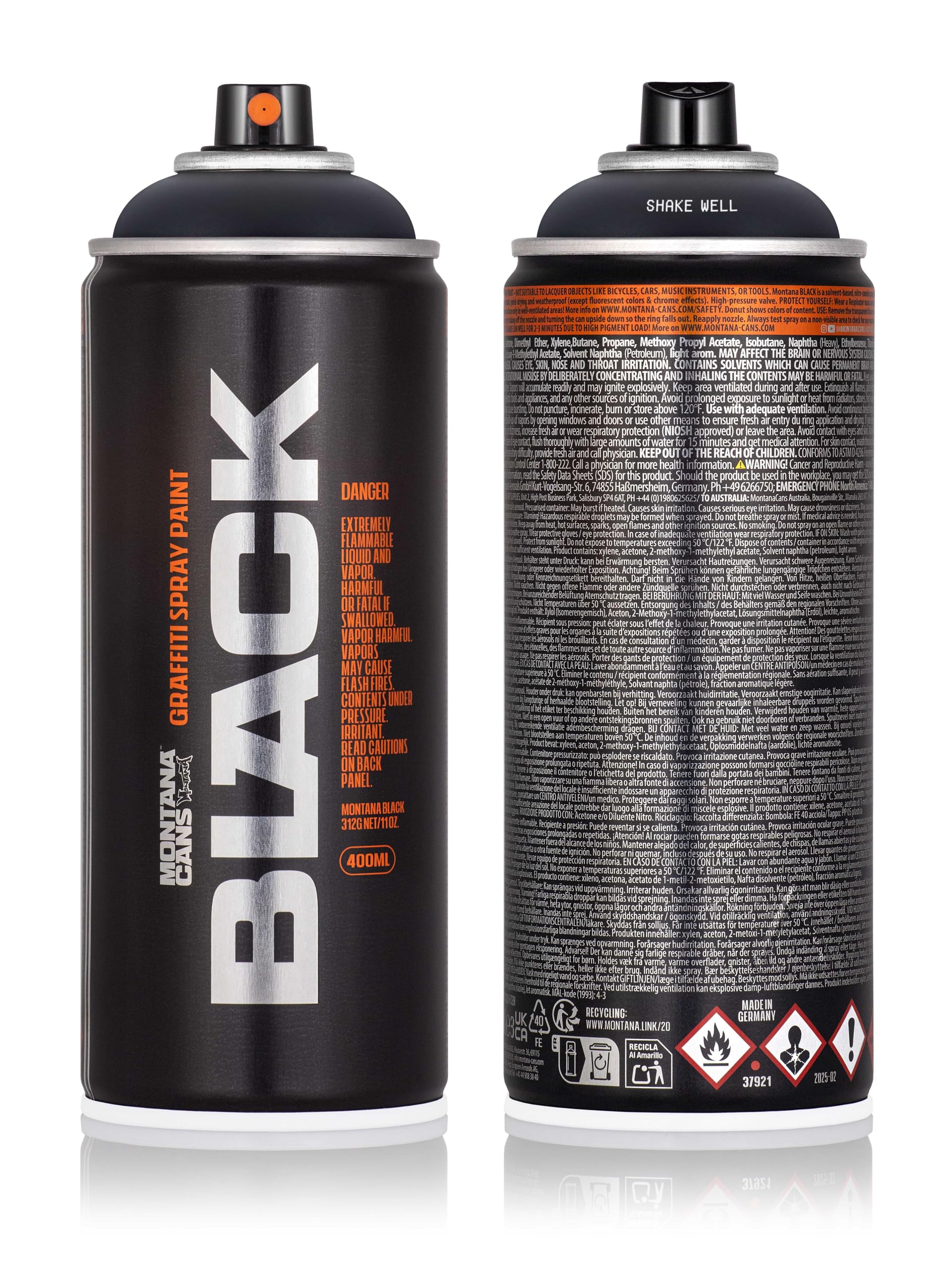 Montana Sprühdosen 3 x schwarz 3x weiß - matt Farbspray auf Nitro-Acryl Basis 6 x 400ml mit hoher Deckkraft für Hobby und Handwerk