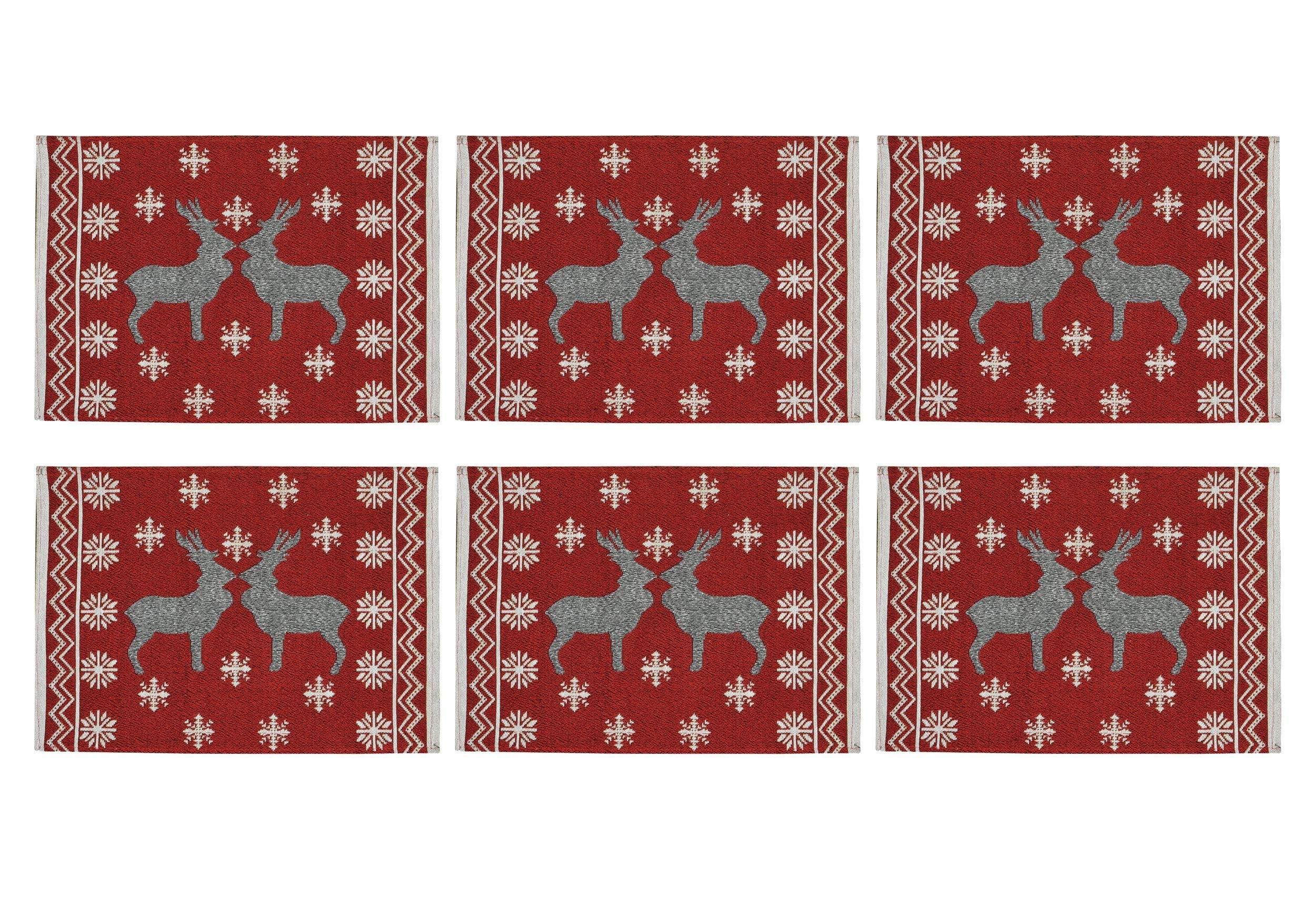 JBG HOME STORE Jacquard Cotton Kitchen Mat - Washable & Heat Resistant Cloth Mats - Dining Table Place Mat Set of 6 Pcs, 13 x 18 Inches, Deer-image-5