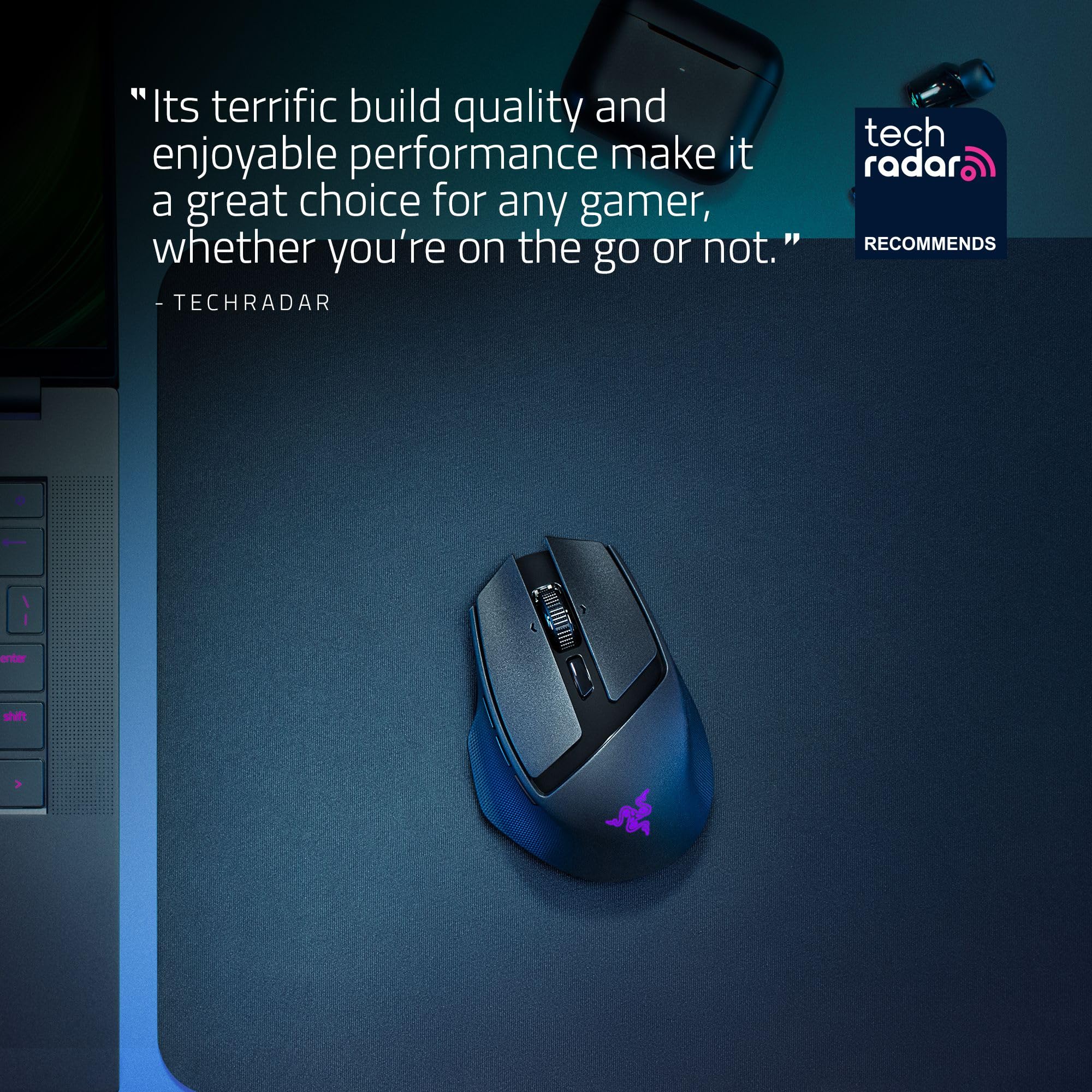 Razer Basilisk Mobile - mała przenośna ergonomiczna bezprzewodowa mysz do gier - AI Prompt Master - czujnik Focus X 18K (łączność w trzech trybach, do 105 godzin) Czarny