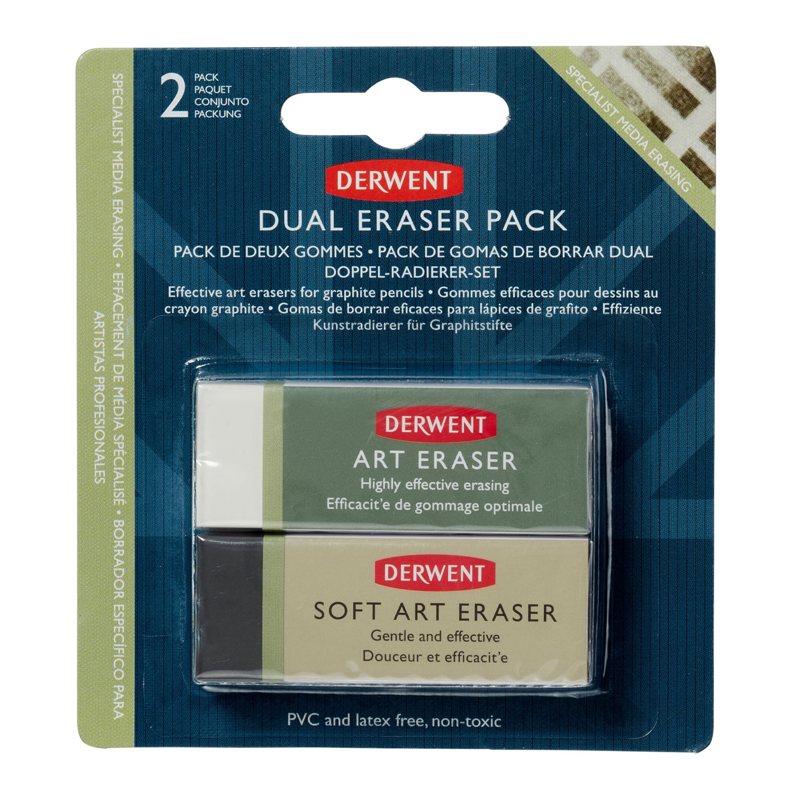 Derwent Goma de Borrar Gama Art Estándar y Blanda, Set de 2 unidades, Calidad Profesional, 2301963