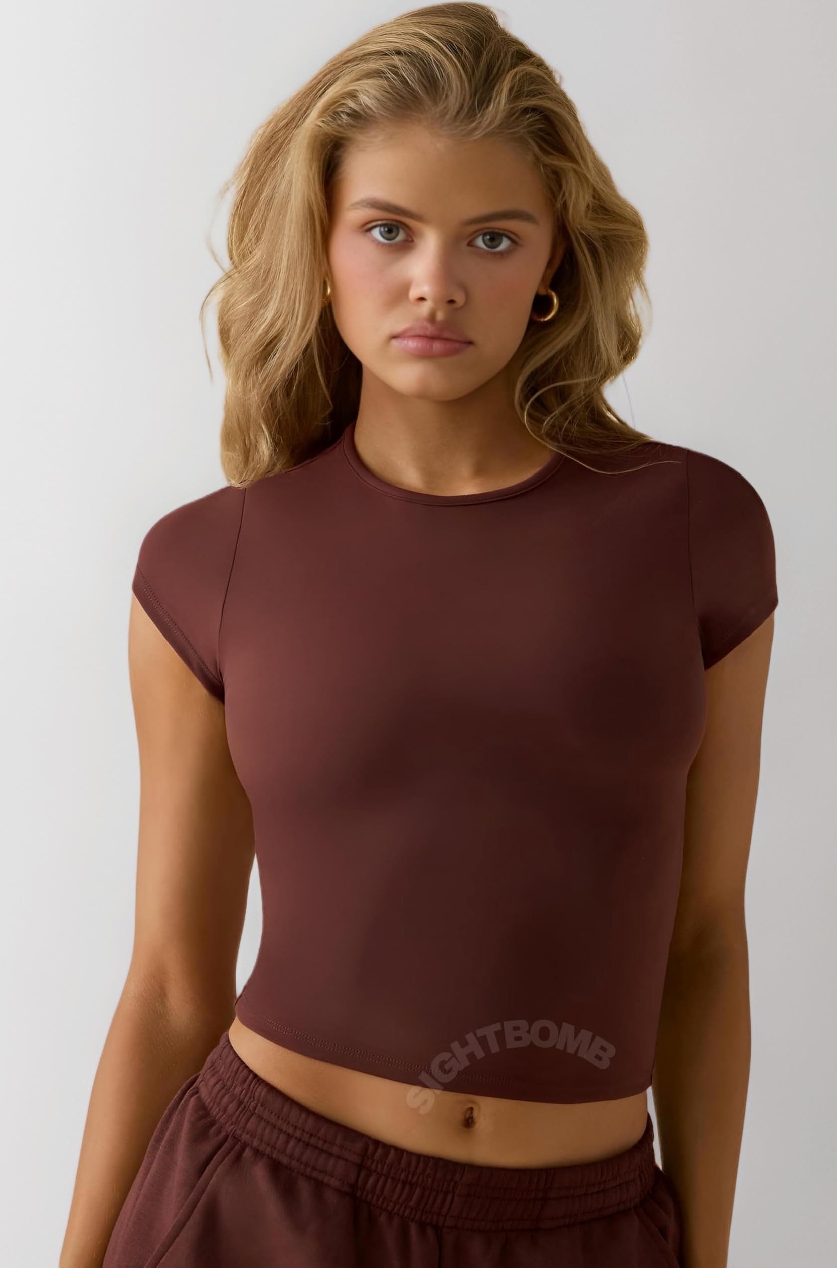 SIGHTBOMB Round Neck Short Sleeve Ultra Soft Front Support Cuddle TEE Microfiber Soft TOP for Women