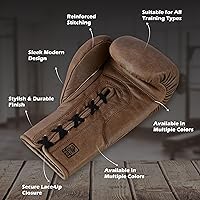Vista 3 de Ring Pro Leather Lace-Up Cracker Boxing Gloves, for Training, Sparring, and Heavy Bag Work, Boxing, MMA, Kickboxing, Muay Thai, for Men and Women