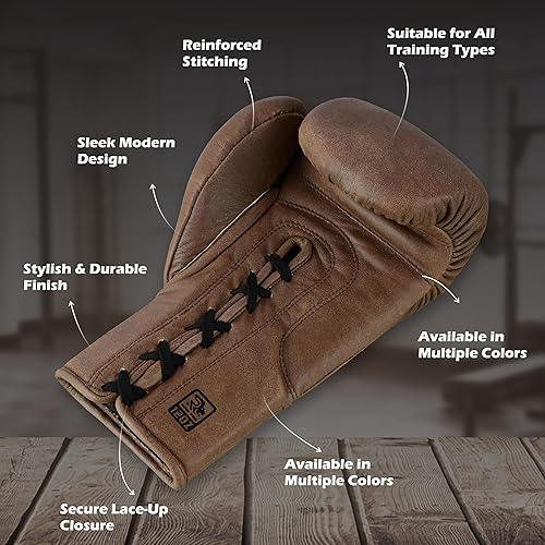 Miniatura 3 de Guantes de boxeo de cuero con cordones, para entrenamiento, combate y trabajo en bolsa pesada, boxeo, artes marciales mixtas, kickboxing, Muay Thai,