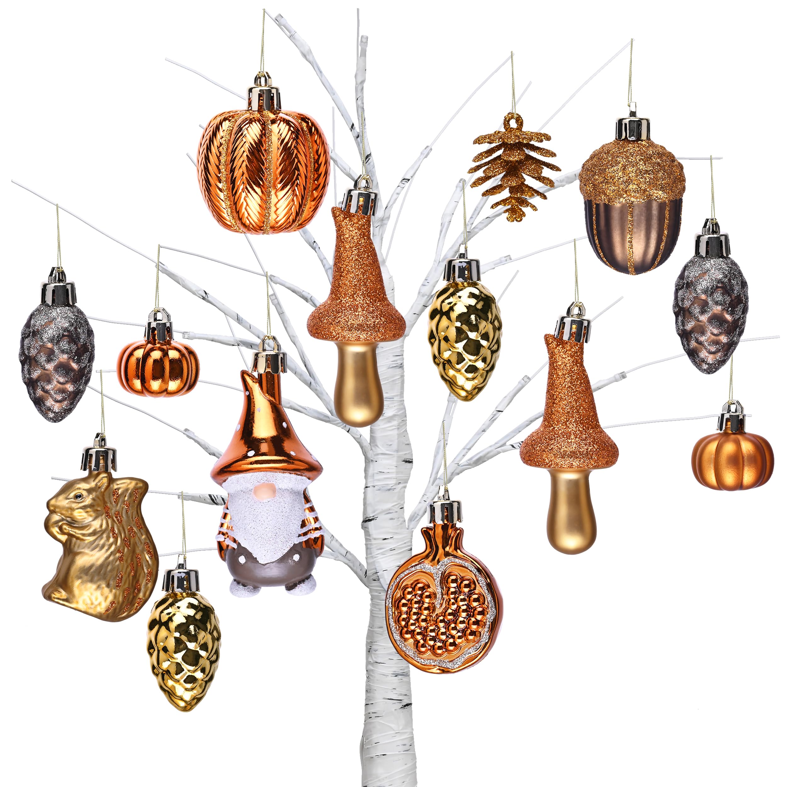 Valery Madelyn Fall Ornaments Tree Decorations for Home, 24ct Shatterproof Fall Ornaments for Small Tree, Orange Hanging Thanksgiving Autumn Christmas Ball Gnome Decor for Harvest Halloween Holiday