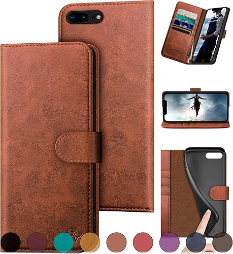Miniatura 8 de Funda tipo cartera de piel auténtica para iPhone 7 Plus8 Plus bloqueo RFID 4 tarjeteros de créditoCuero auténtico Funda protectora para teléfono con
