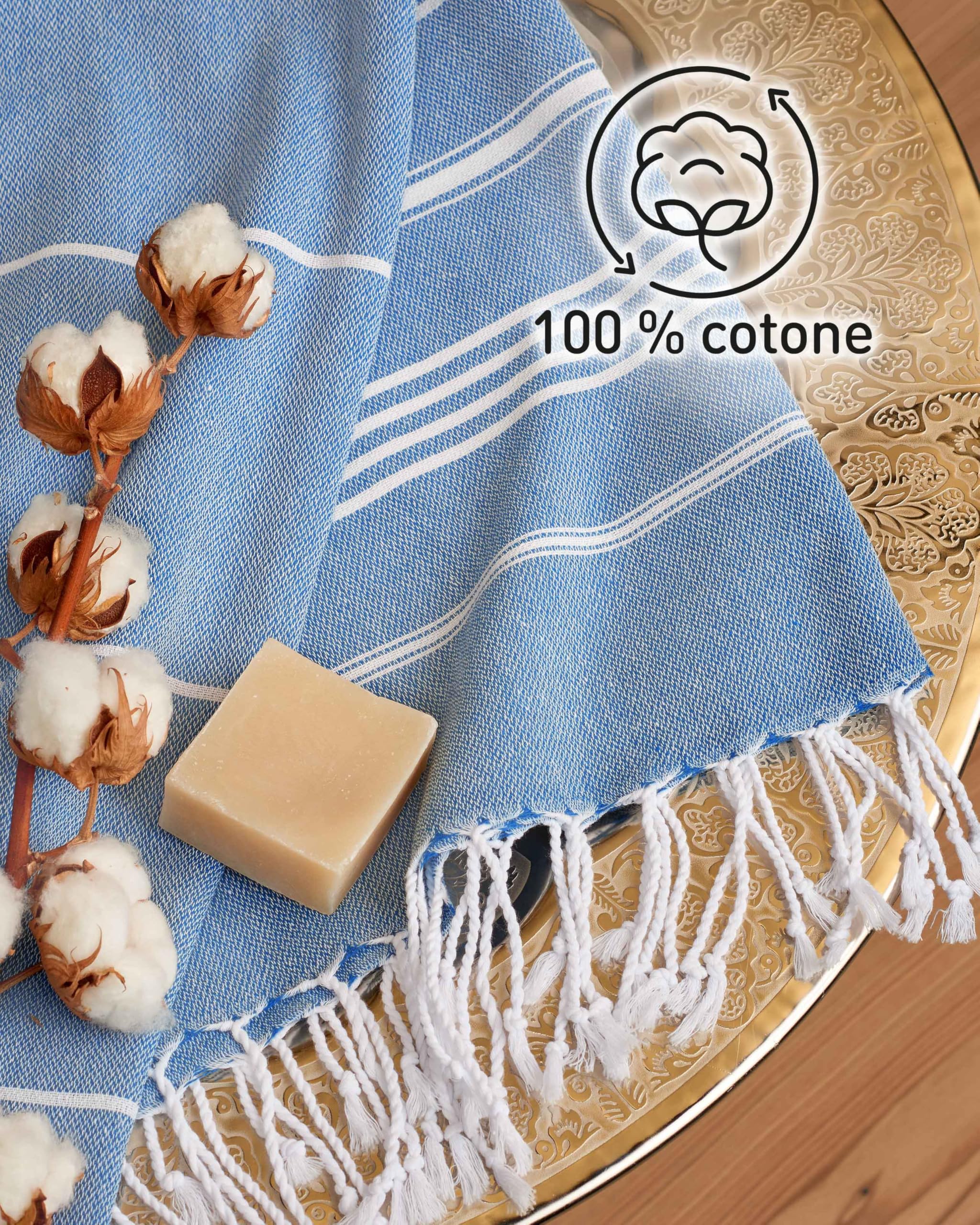 Fit-Flip Telo hammam – asciugamano mare cotone antisabbia XXL – asciugatura rapida - teli sauna fouta, asciugamani spiaggia ideale come sarong e per doccia – Blu – 100x200cm Sultan