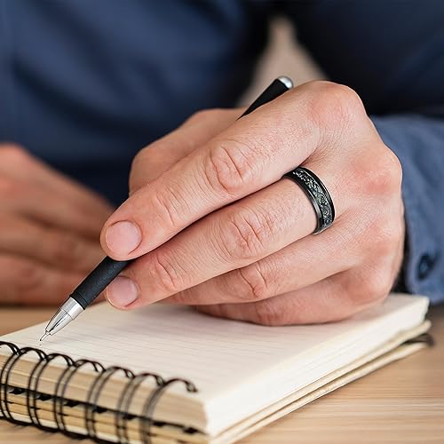 Miniatura 2 de Truly Alpha Anillos para hombre Alianza de boda de dragón celta Alianzas de boda de titanio para hombre de 0.315 in Bordes biselados Anillos de